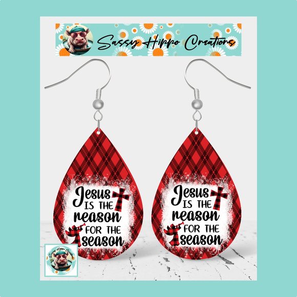 Earrings Jesus is the Reason for the Season Christmas Cross Angel Red Sublimated - Picture 1 of 4